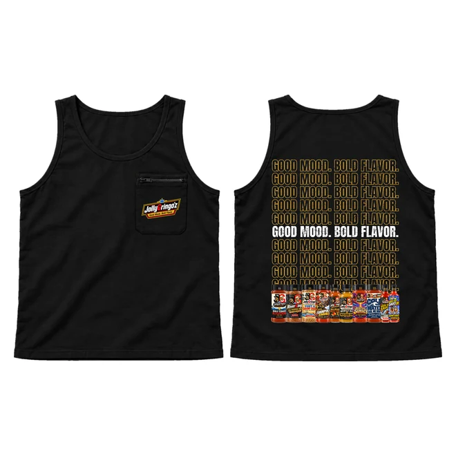 Zip Pocket Tank, Black, angled logo pocket, front and back