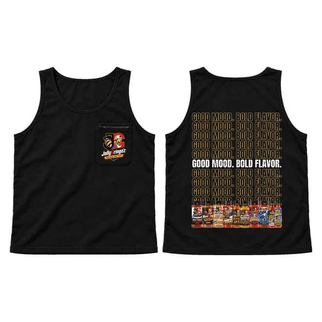 Zip Pocket Tank, Black, badge logo pocket, front and back